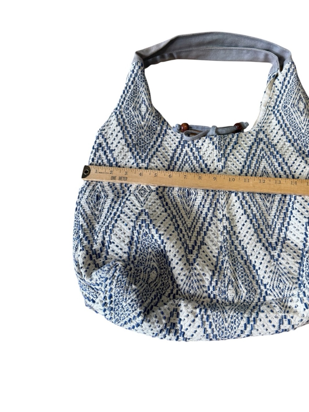 Blue and Cream Geometric Hobo Tote Bag Beach Bag - Picture 8 of 9